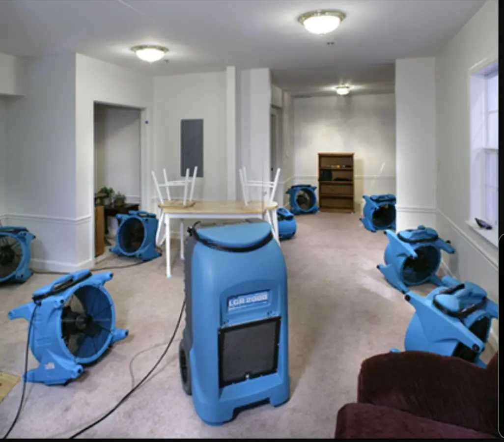 Air movers and dehumidifier setup for Water Extraction & Removal in Kendall